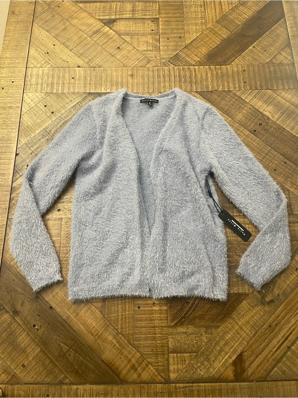 NWT Haute Monde Periwinkle Blue Fuzzy Eyelash Knit Open Front Cardigan